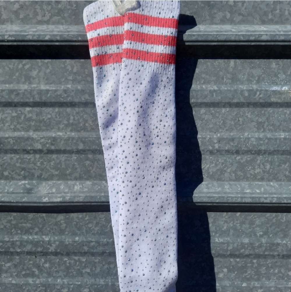 Neon Pink Rhinestone Thigh High Socks - Picture 11 of 17
